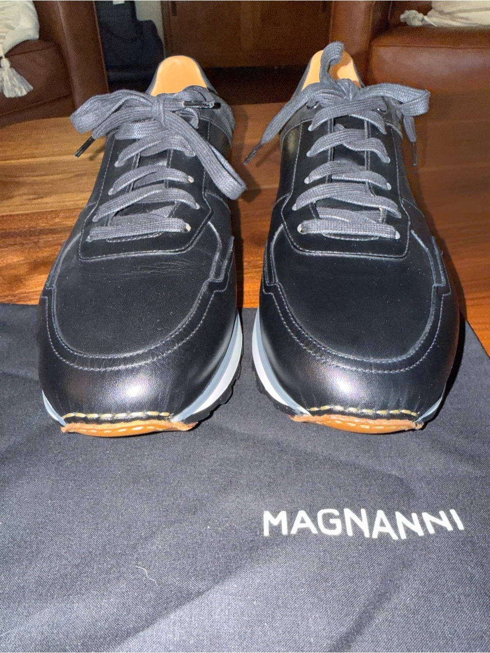 Magnanni Men’s Arco Black Leather Lace-Up Sneakers RETAIL $550 — NEW IN BOX - Picture 2 of 10